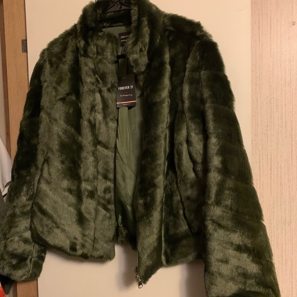 Forever 21 Jackets & Blazers - Green Faux Fur Jacket